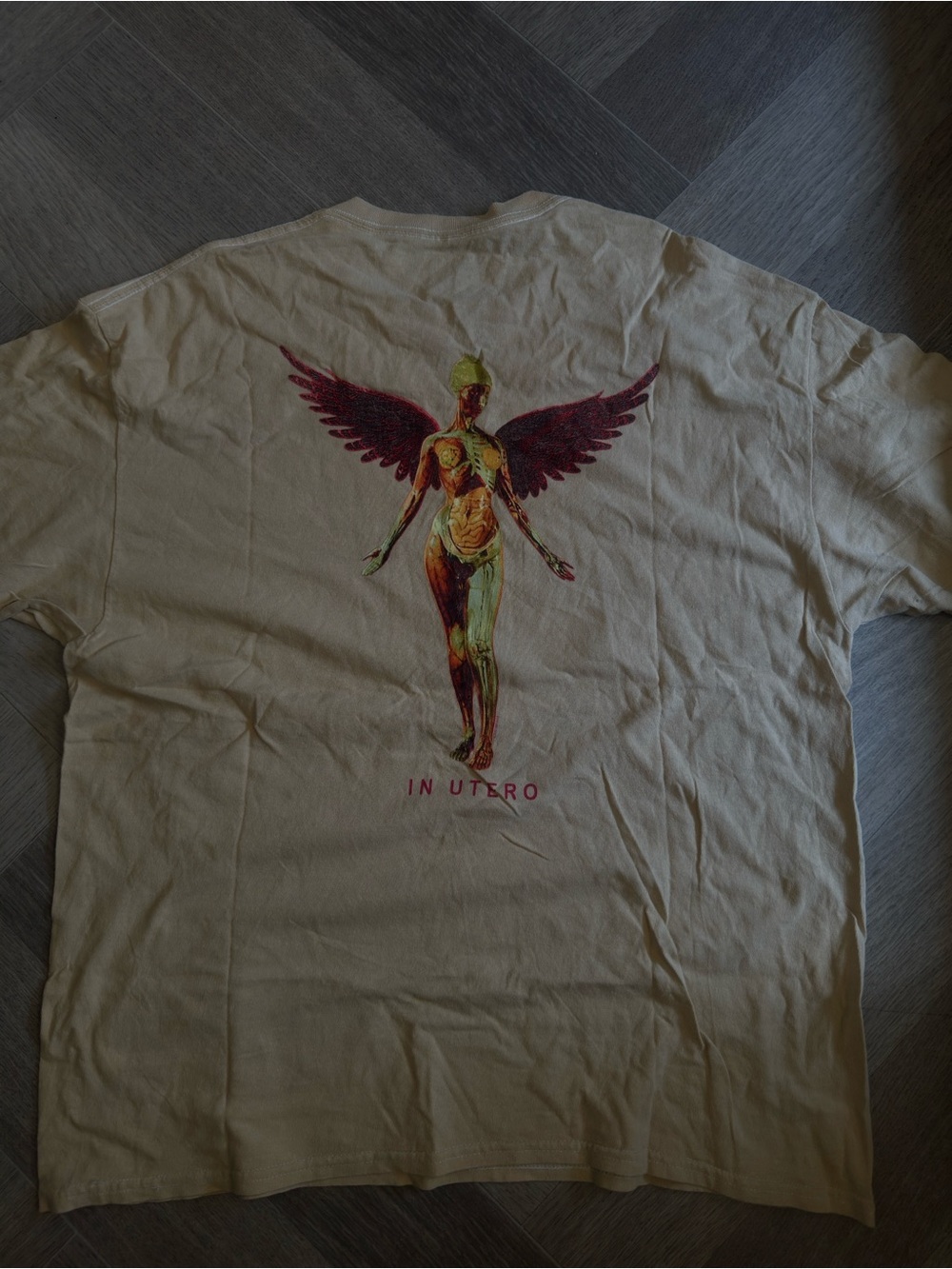 NIRVANA Beige Short-Sleeve 'In Utero' Graphic Tee with Burgundy Wings